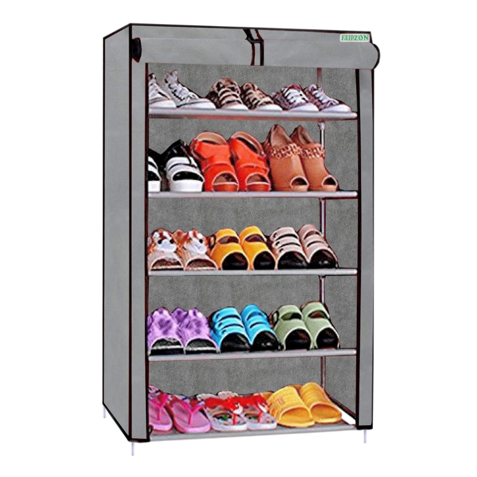 FLIPZON Multipurpose 5 Shelves Shoe Rack with Zip Door Cover 
