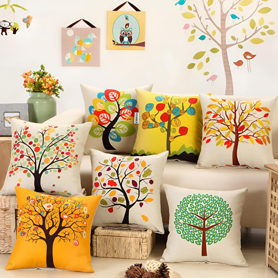 CIDIZY Jute Floral Print Cushion Covers