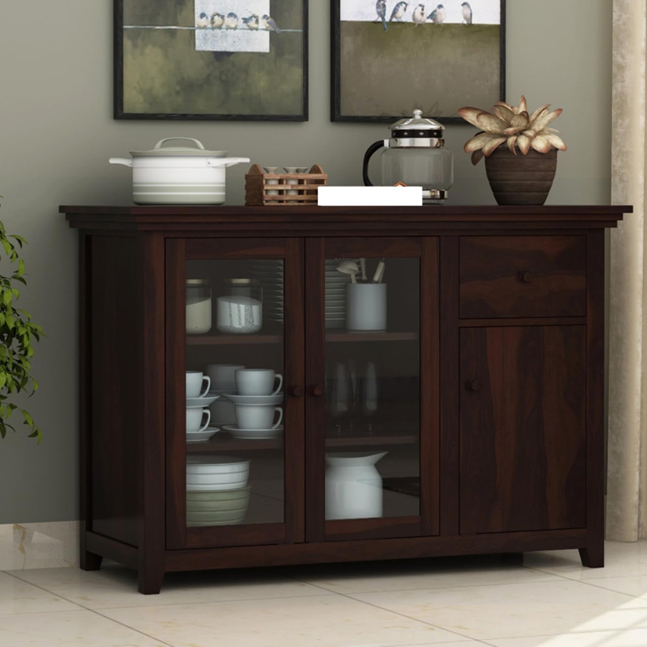BANSHI WOOD FURNITURE Wood Kitchen Cabinet with Glass Door